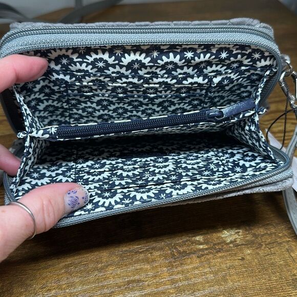 Vera Bradley Iconic RFID All in One Crossbody Wristlet Gray Dragonfly Flower NWT - Picture 9 of 10